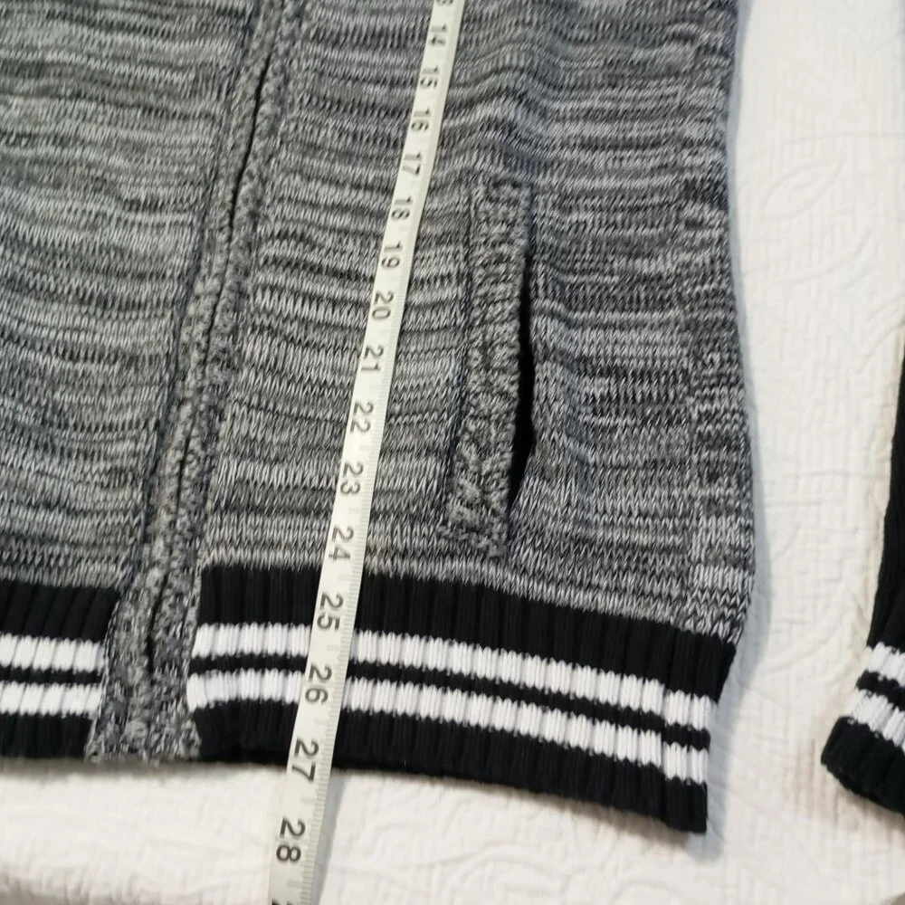 American Rag Jacket Medium Gray & Black Striped Cotton Full-Zip Ribbed Cuffs Hem - Picture 8 of 10